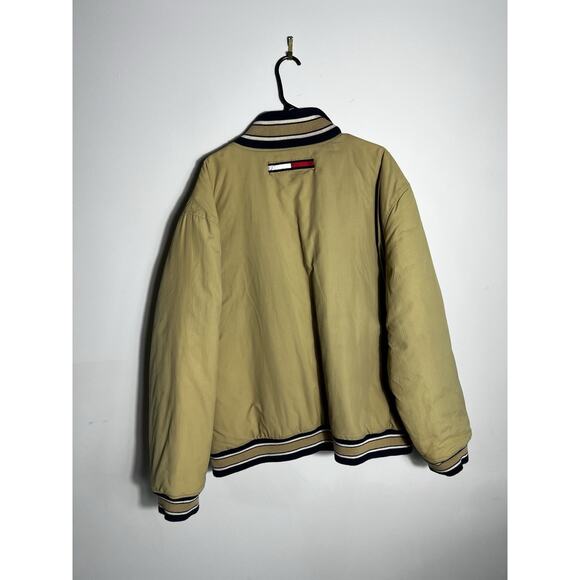VTG 90s Tommy Hilfiger Reversible Bomber Jacket Tan Green L/XL Puffer Coat Y2K - Picture 12 of 16